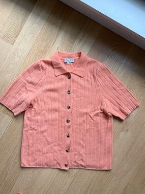 Madewell Coral Cashmere Polo Cardigan